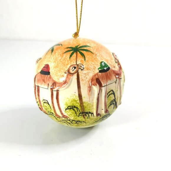 Wise Camel Handmade Papier Mache Round Christmas Ornament Ball - Picture 2 of 4